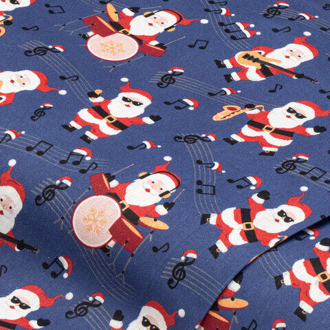 Baumwollstoff Singing Santa "Sina", blau-color
