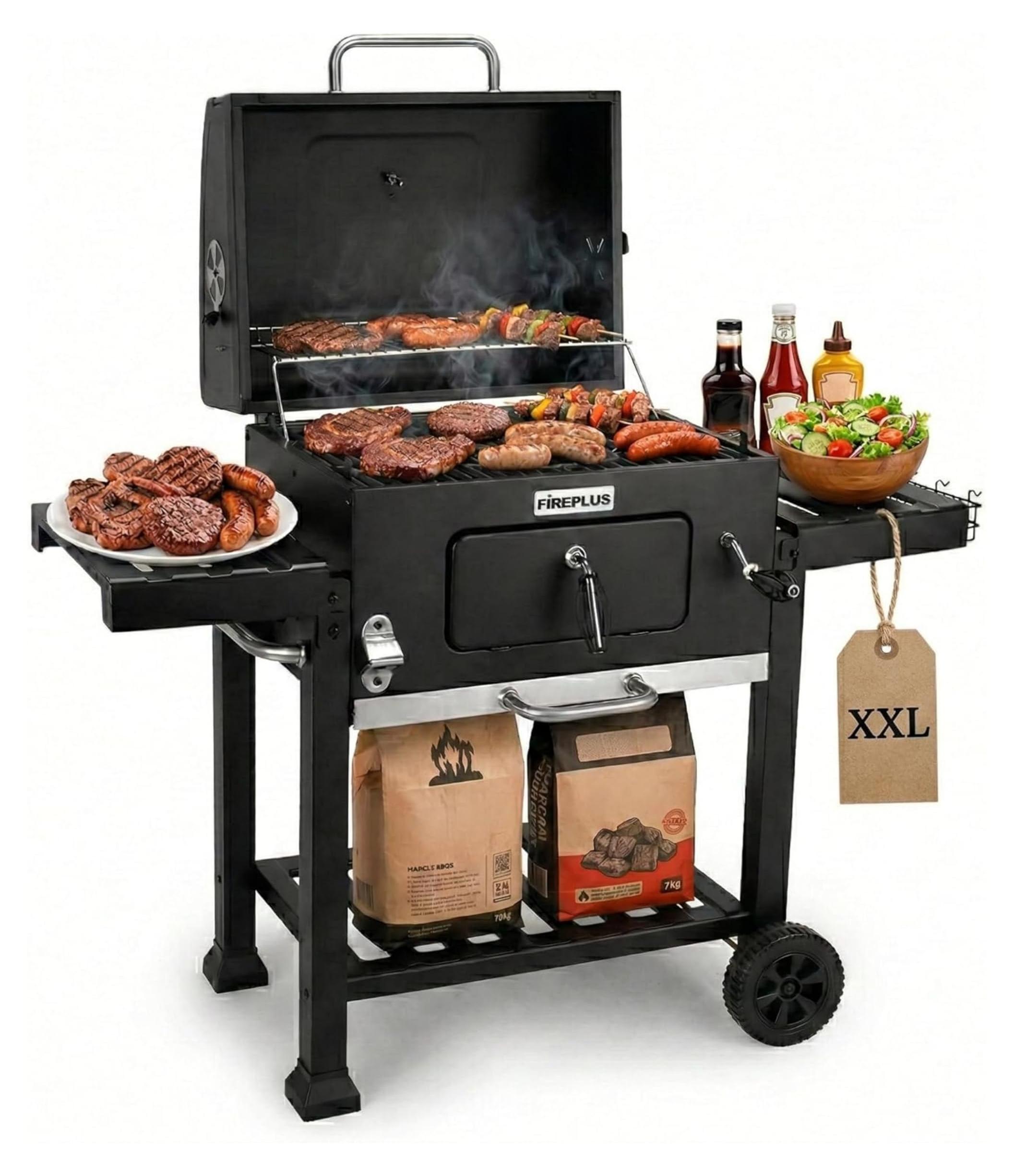 Amig - Holzkohlegrill XXL - Fireplus Tragbarer Barbacue - Grill mit Rädern und S