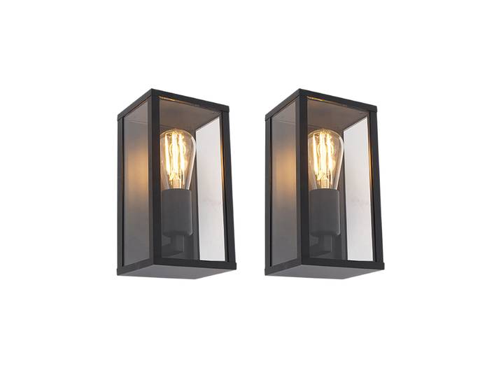 Lot de 2 appliques murales industrielles noires 26 cm IP44 -