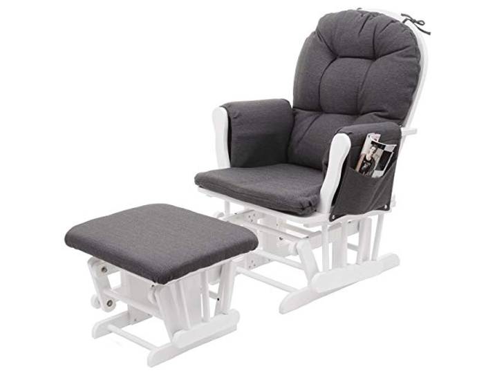Mendler Relaxsessel HWC-C76 - Stoff/Textil, dunkelgrau, Gestell weiß Schaukelstuhl, Sessel, Schwingstuhl, mit Hocker