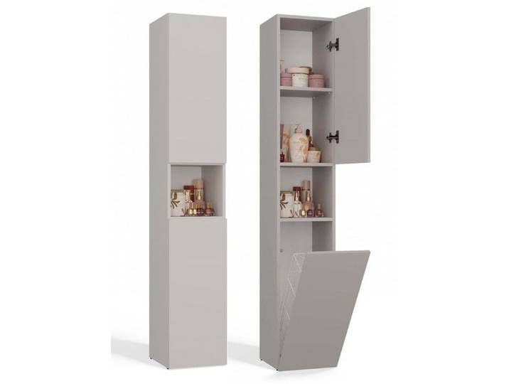 HORTI - Meuble salle de bain avec panier à linge - 31x30x174 cm - Colonne rangement SDB - Beige