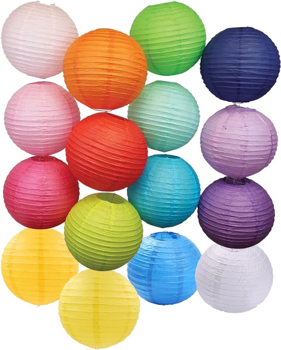 Set van 16 kleurrijke handgeschilderde papieren lantaarns voor decoratie