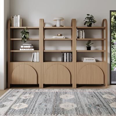 Nathan James Iris Bohemian 3 Tier Bookshelf, Arched Bookcase Cabinet, Solid Wood Bookcase with Cabinet Base
