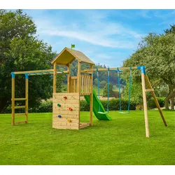 TP Toys Wolkenkratzer 3 | Spielturm Garten | mit Rutsche und Schaukel - Natur