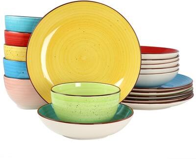Elama Sebastian 18 Piece Double Bowl Stoneware Dinnerware Set