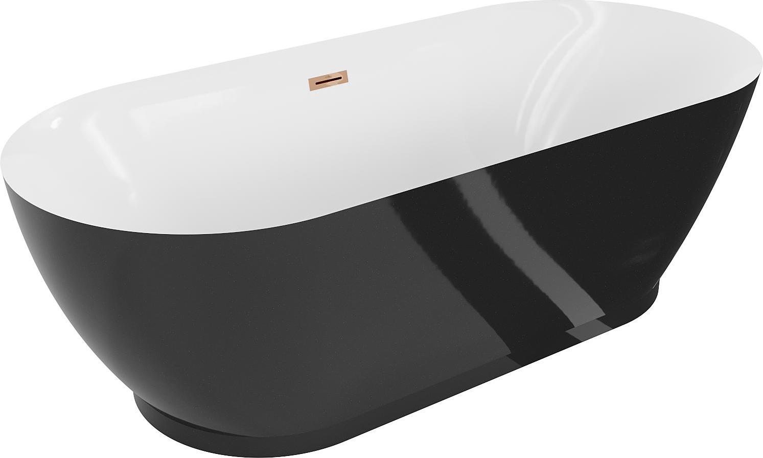 Mexen Roxy freistehende Badewanne 180 x 85 cm, weiß/schwarz, Abfluss rosegold - 51201808575-60
