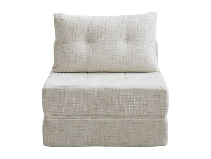 Canapé-lit convertible pliable – Chenille beige – coussin inclus – mousse – 200 kg