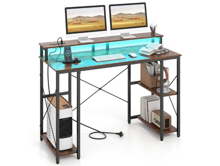 Confort et organisation : bureau d'ordinateur avec support écran ports USB/Type-C et LED