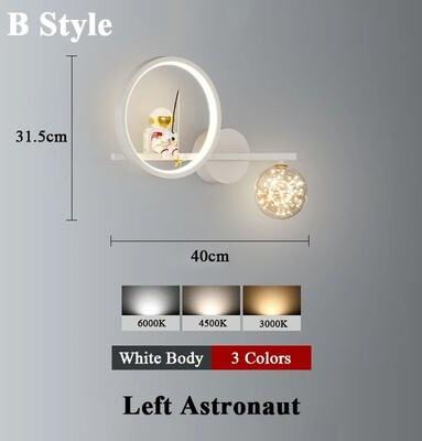 Uplift Picks Astronaut Star Projector Wall Lamp LED Kids Bedroom Sconce white B Left 3 Colors