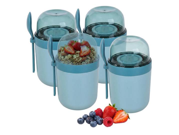 Relaxdays Müslibecher Blau 4er-Set auslaufsicher, Kunststoff, Küchenzubehör, Vorratsbehälter, Vorratsdosen