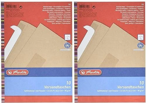 Herlitz Briefumschlag C4 90g haftklebend m.Fenster braun10St