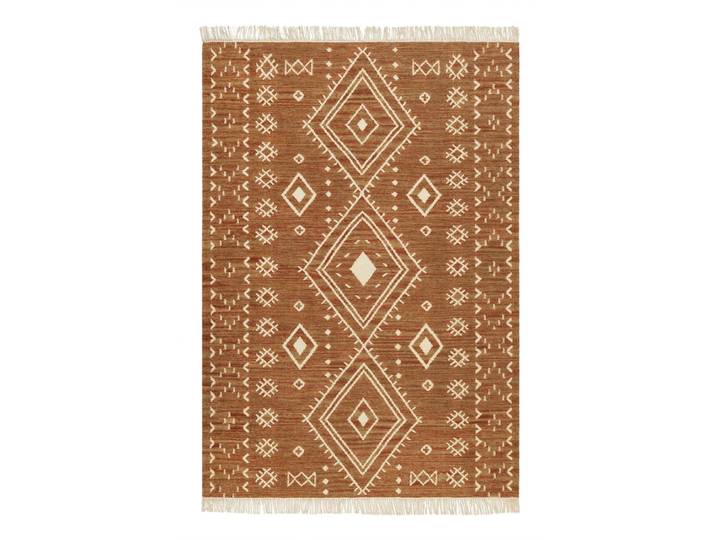 Tapis ethnique tissé main laine et coton brique beige 130x190