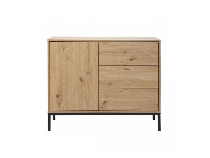 Calicosy Kommode 1 Tür 3 Schubladen Eiche-Dekor FSC-zertifiziert 40/80/90 cm, Eichefarben, Holzwerkstoff, 40x80x90 cm, Kleinmöbel, Kommoden