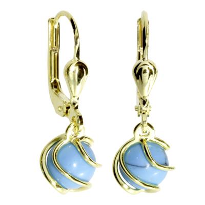 Paar Ohrhänger OSTSEE-SCHMUCK "- Goldkäfig - Gold 333/000 - rek. Türkis" Gr. 23, gold (gold 333, goldfarben, gelb), Ohrringe, Damen, 23, Gelbgold 333