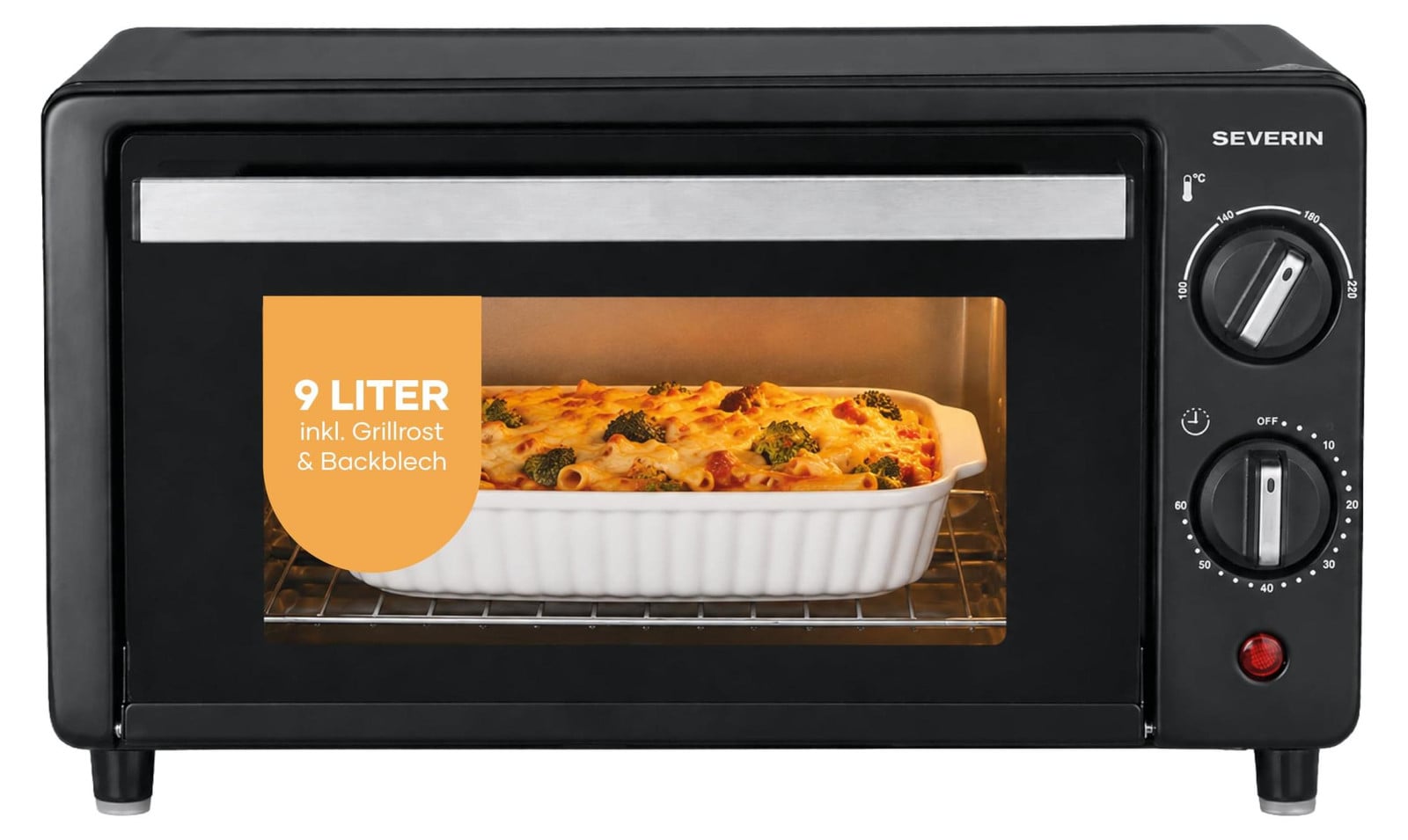 Severin TO 2062 Vrijstaande Draaibare Oven, 9 liter, Zwart/Zilver