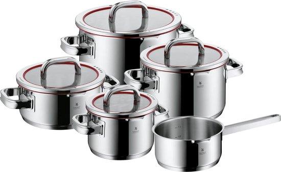 Premium-Panenset - 5-teilig - für Induktionskochfeld geeignet - gläserner innovativer Deckel mit 4 Ausschüttfunktionen - Handgriffe bleiben kalt - Maschinenwaschbar
