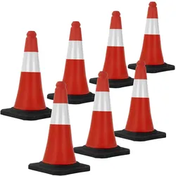 ECD Germany 7 x Verkehrskegel 51 cm Rot-Weiß mit Fuß Reflektierend Warnkegel Leitkegel Verkehrshütchen Markierungskegel