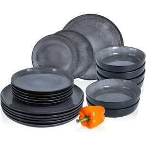 Moritz&Moritz Tafelservice Vida, Porzellan, für 6 Personen, anthrazit, rund, 18-teilig