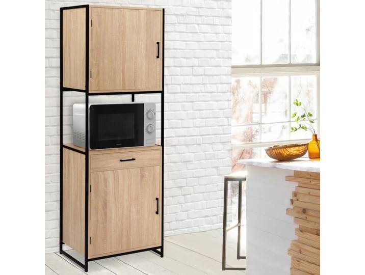 IDMARKET Buffet de cuisine 60 CM DETROIT meuble 2 portes design industriel + tiroir