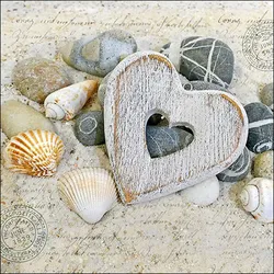 Ambiente 20 Servietten Papier 33x33cm 3-lagig - hochwertige Einweg Papierservietten Treibholz Herz Muschel Partyservietten maritim Sommer Urlaub Strand Meer