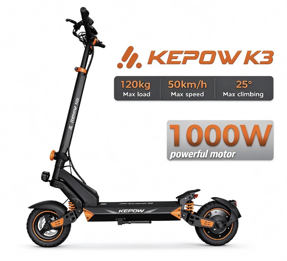 K3 Elektroroller für Erwachsene 1000W 48V15Ah Doppelscheibenbremse Ambientelichter Blinker TUYA APP