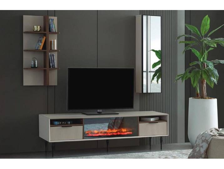 Xlmoebel Wohnwand Beige TV-Möbelwand aus hochwertigem Holz mit eleganter Gestaltung, (3-St., TV-Schrank/Wandschrank/Regal), Hergestellt in Europa