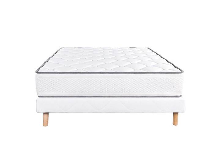 IZAC - Ensemble Matelas Mousse Ep.20cm + Sommier Tapissier Blanc 140x190 cm