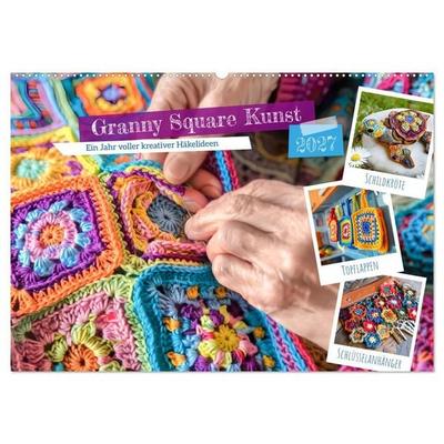 Granny Square Kunst - Ein Jahr voller kreativer Häkelideen (Wandkalender 2027 DIN A2 quer), CALVENDO Monatskalender