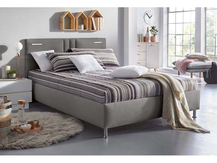 Polsterbett, Microfaser, Anthrazit, 150×210 cm, Mit LED-Beleuchtung, Modern