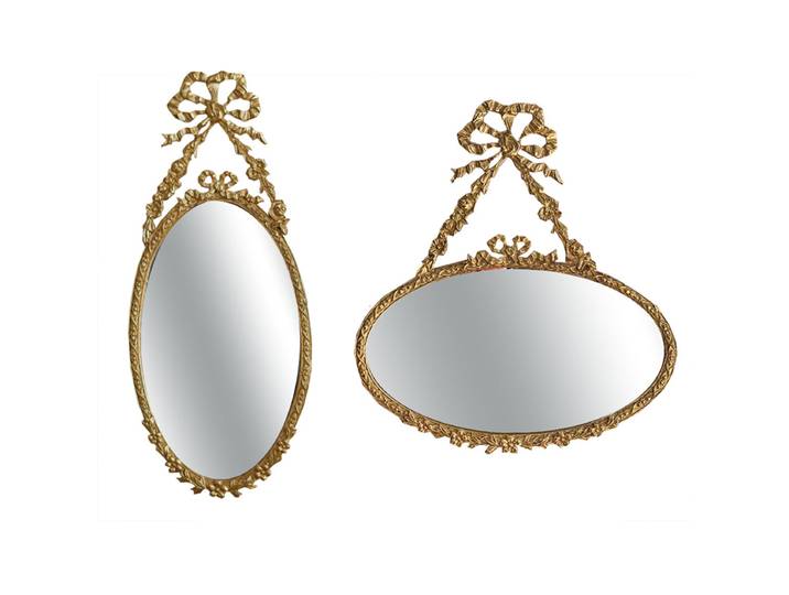 Miroir rétro français en cuivre pur, cadre extérieur sculpté, décoration de chambre, nœud en laiton et cuivre, pendentif mural, ornements pour la maison, cadeau