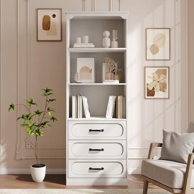 Garvee "70"" Tall Black Bookshelf with Drawers, Bookcase and Bookshelf with 3-Tier Open Shelves"