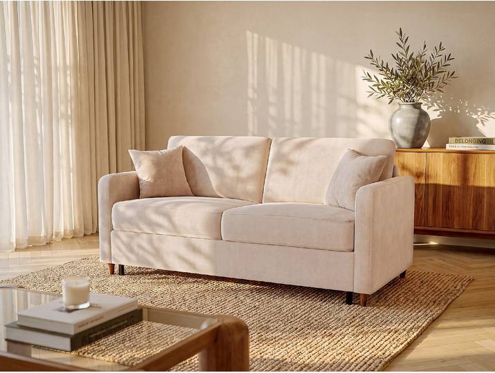 Schlafsofa für 3 Personen mit Express-Bettfunktion aus Stoff in Beige - Liegefläche 140 cm - Matratze 14 cm - MASITIA