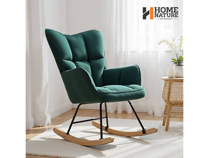 Fauteuil à bascule - Grand dossier - Revêtement en tissu chenille - Assise confortable - Pieds antidérapants - Vert