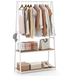 Helloshop26 - Kleiderständer 94 x 40 x 171 cm große Mehrzweck-Ablagefläche Industriedesign Metall und Naturholz 20_0013174