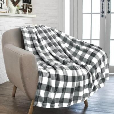 Shop Station Buffalo Plaid Flannel Throw Blanket Soft Warm Plaid Throw Blanket For Couch, Bed & Holiday Decor grey White 27.56 39.37 In