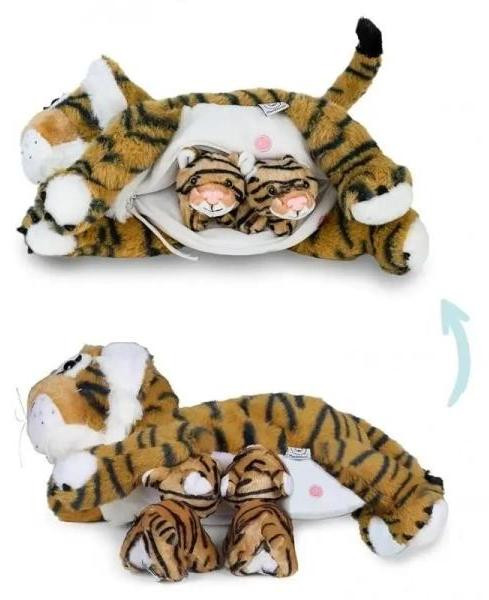 Mamanimals Tijger knuffelset met 2 baby tijgers en magnetische sluiting