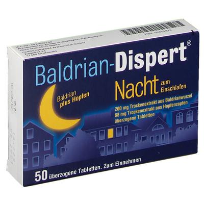 Baldrian Dispert Nacht zum Einschlafen üb.Tabl. 50 St Überzogene Tabletten