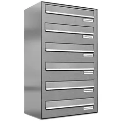 AL Briefkastensysteme 6 Fächer Premium Edelstahl Durchwurf Briefkasten Anlage für Post Post A4, modern, robust, wetterfest, Artikelnummer: 132V6DZ1