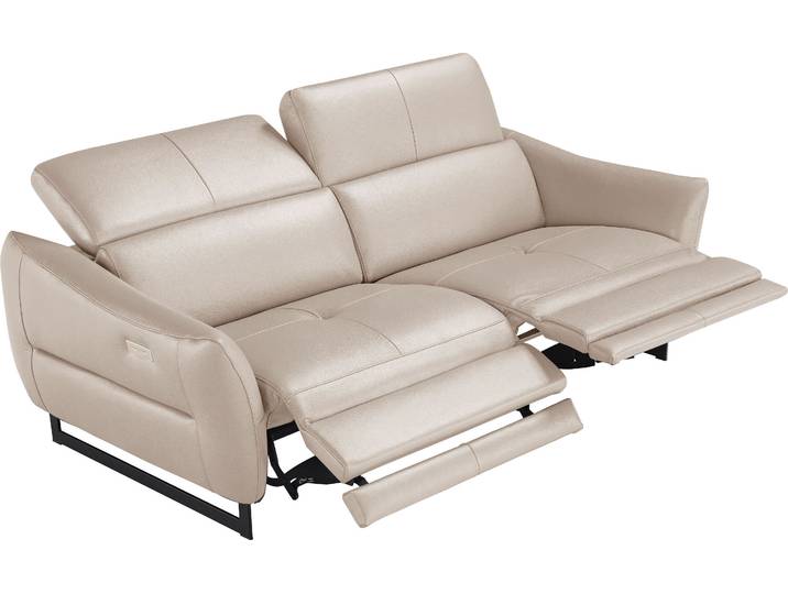 2,5-Sitzer EGOITALIANO Dafne, elegantes Designsofa mit hohem Sitzkomfort , grün (sprite), B:208cm H:97cm T:108cm, Leder NUVOLE (Echtes Rindsleder). Halbnatürliches, halbnarbiges Rindsleder mit einer natürlichen Körnung von 1, 2 bis 1, 4 mm. Dieses Leder hat eine weiche, wachsartige Haptik mit mattem Aussehen und einem Wolkeneffekt. Es handelt sich um ein Naturleder, das die ursprünglichen Eigenschaften der Lederhäute nicht verändert. Das Vorhandensein von verheilten Narben, Körnungsunterschiede, Falten, Adern, Unterschiede in den Farbtönen und andere Spuren, die die Natur auf diesen Fellen hinterlassen hat, sind ein Beweis für die absolute Echtheit und das Zeugnis ihres großen Wertes., Sofas, mit und ohne elektrischer Relaxfunktion, Kopfteile manuell verstellbar