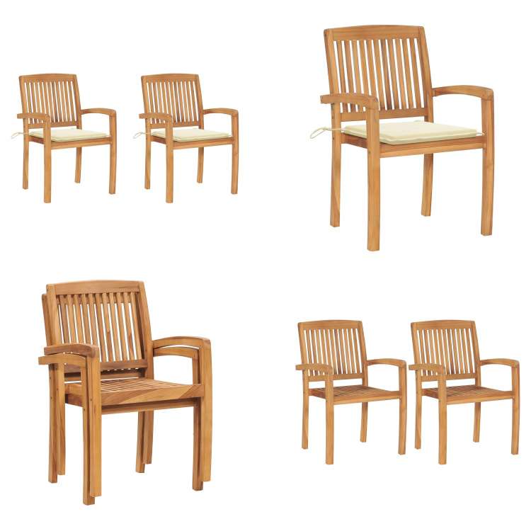 vidaXL Gartenstühle 2 Stk. mit Cremeweißen Kissen Massivholz Teak - Gartenstuhl - Gartenstühle - Holz-Gartenstuhl - Holz-Gartenstühle