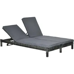 DOPPELLIEGE, Metall, PE, Rattan, Grau