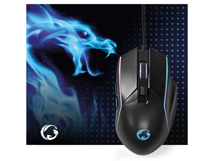 Gaming Maus mit Kabel, schwarz, 6 Tasten, LED-Beleuchtung