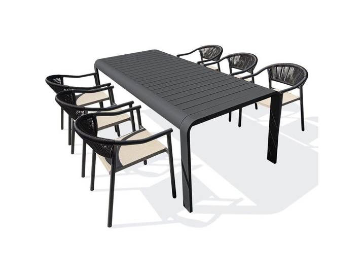 Ensemble repas de jardin - Rectangulaire - Anthracite - Aluminium - 6 personnes - HANOI + 6 fauteuils SUMBA - DCB GARDEN