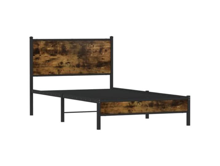 KTHLBRH Bettrahmen aus Metall Eiche Rauchgrau 107 x 203 cm Gestell aus Stahl, Lattenrost inklusive, Stauraum unten, Kopfteil mit Rückenunterstützung