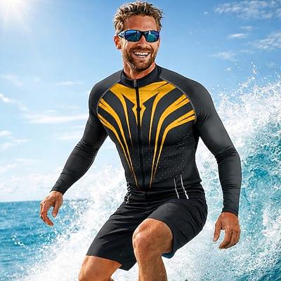 Herren Anti UV Shirt T-Shirt zum Schwimmen Geometrisch UPF50 UV Schutz Schnelltrocknend Langarm Bademode Schutz gegen Hautausschlag Surfen Kanufahren Strand Sommer