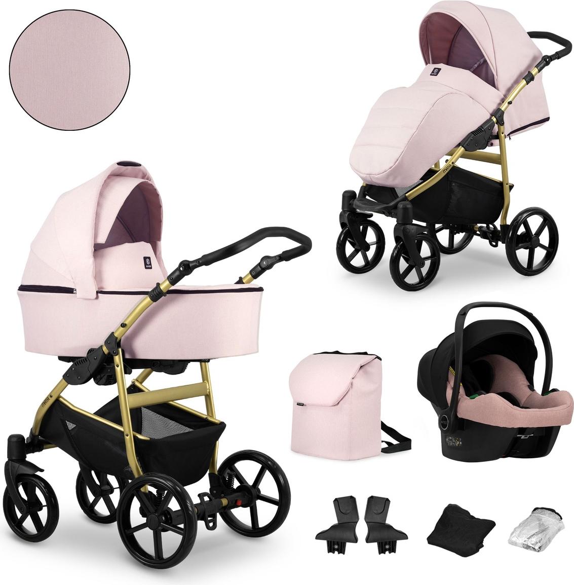 Kunert MATA 3in1 Kinderwagen in Rosa mit Goldrahmen - sicherer und komfortabler Allrounder für dein Baby