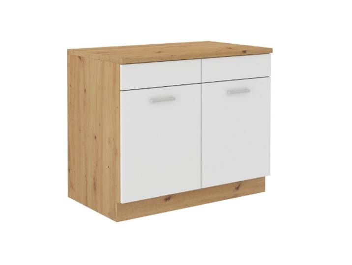 Küchen-Preisbombe Spülenschrank 100 cm Küchen Buffet Mario Weiss + Eiche Artisan Küchenzeile Küche