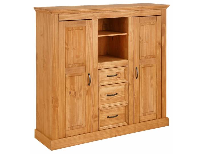 Highboard GOODPRODUCT Selma , beige (natur gebeizt, gewachst), B:130cm H:130cm T:38cm, Sideboards, Highboard, Stauraumschrank, Breite 130 cm