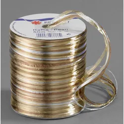 PRÄSENT Geschenkband Raffia-Pearl 3 mm x 50 m braun/beige/gold