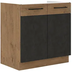 Vigo Spülenschrank 80cm Eiche Lancelot Matera Grau Küchenzeile Küchenblock Küche